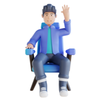 3D illustration man sitting and waving png