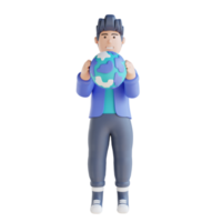 3D illustration man holding the world png