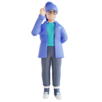 3D illustration of person showing one finger png
