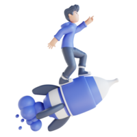 3D illustration start up standing on a rocket png