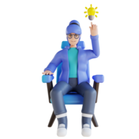 3D illustration woman sit and get ideas png