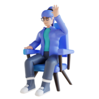 3D illustration woman sitting and waving png