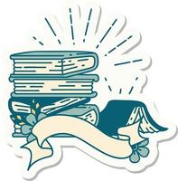 sticker of tattoo style stack of books vector