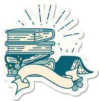 sticker of tattoo style stack of books vector