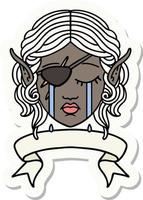 crying elf rogue character face with banner sticker vector