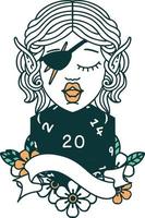 elf rogue character with natural twenty dice roll illustration vector