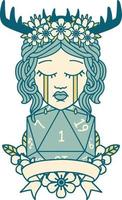 crying human druid with natural one roll illustration vector