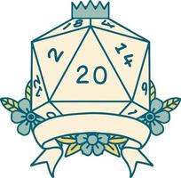 natural 20 critical hit D20 dice roll illustration vector