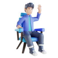 3D illustration man sitting and waving png