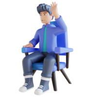 3D illustration man sitting and waving png