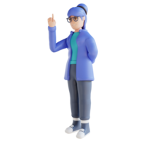 3D illustration of person showing one finger png