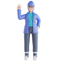 3D illustration woman showing two fingers png