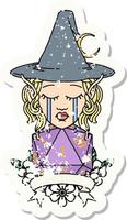 crying elf mage character with natural one dice roll illustration vector