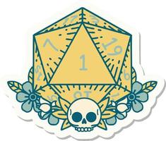 natural one dice roll with floral elements sticker vector