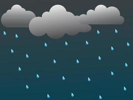 vector illustration of heavy rain cloudy weather with cartoon animation style, rainy scenery background