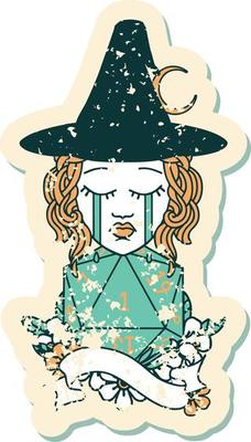 human witch with natural one D20 roll illustration