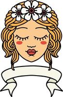 tatuaje con pancarta de rostro femenino con los ojos cerrados vector