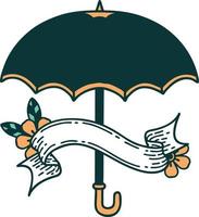 tattoo with banner of an umbrella vector