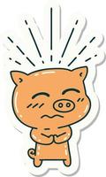 sticker of tattoo style nervous pig character vector