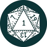 icon of natural 1 D20 dice roll vector