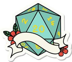 sticker of a natural twenty D20 dice roll vector