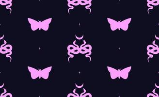 Witch and Magic Collection with moth and snake. Halloween mystical animals vector seamless pattern. Celestial snake, butterfly, moon Esoteric, boho mystical hand drawn elements.
