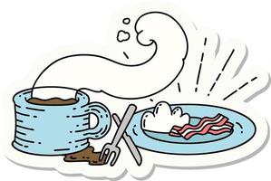 sticker of a tattoo style breakfast and coffee vector
