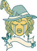 crying half orc bard character face illustration vector