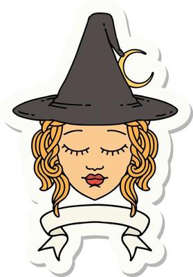 human witch character with banner sticker