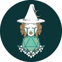 crying human witch with natural one D20 dice roll icon vector