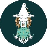 crying human witch with natural one D20 dice roll icon vector