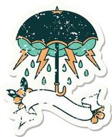 grunge sticker with banner of an umbrella vector