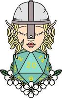 elf fighter with natural twenty dice roll illustration vector