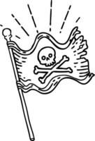 estilo de tatuaje de trabajo de línea negra tradicional ondeando bandera pirata vector
