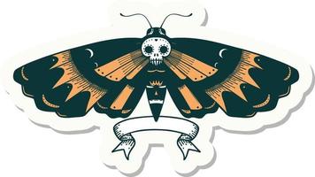 tattoo sticker with banner of a deaths head moth vector