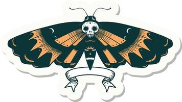 tattoo sticker with banner of a deaths head moth vector