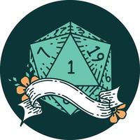 icon of natural one d20 dice roll vector