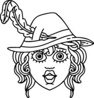 Black and White Tattoo linework Style human bard character vector