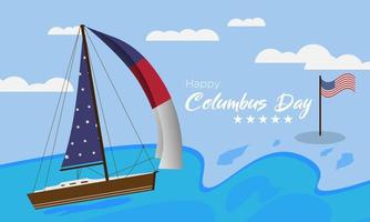 Vector background of sailing ship floating on ocean waves for a happy columbus day celebration