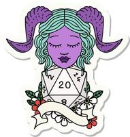 sticker of a tiefling with natural twenty dice roll vector