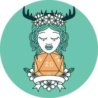 icon of orc druid character with natural twenty dice roll vector