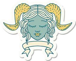 sticker of a tiefling character face with scroll banner vector