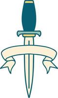 traditional tattoo with banner of a dagger vector