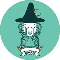 icon of crying half orc witch character with natural one roll vector