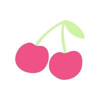 Retro cherry icon in hand drawn cartoon style. Flat vector illustration of pop girly sticker, sweet fruit, colorful berry in 1990s style