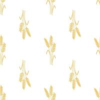 Seamless pattern with doodle spikelets and grains of wheat on white background. Vector sketch illustration for backery packaging, flour production, agriculture, harvest design