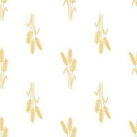 Seamless pattern with doodle spikelets and grains of wheat on white background. Vector sketch illustration for backery packaging, flour production, agriculture, harvest design