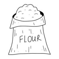 Doddle burlap bag of flour. Outline vector sketch illustration of sack with wheat, farming food element