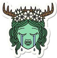 sticker of a sad half orc druid character face vector