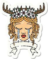 Retro Tattoo Style crying human druid with banner vector